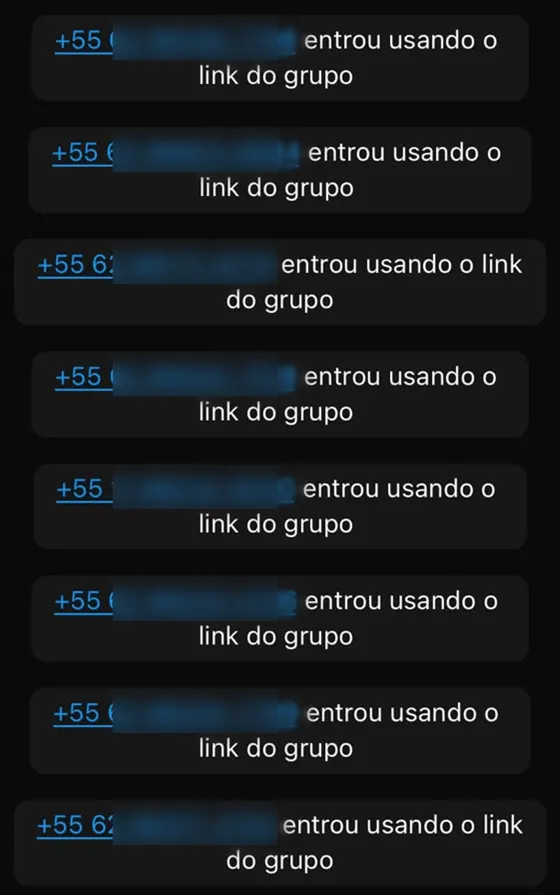 Print de novos membros entrando em grupo de ofertas